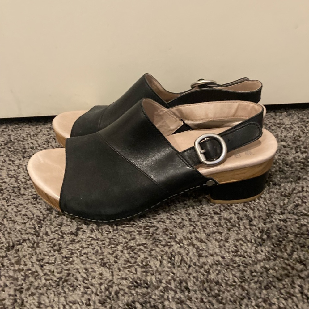 Black Leather Slingback Sandals